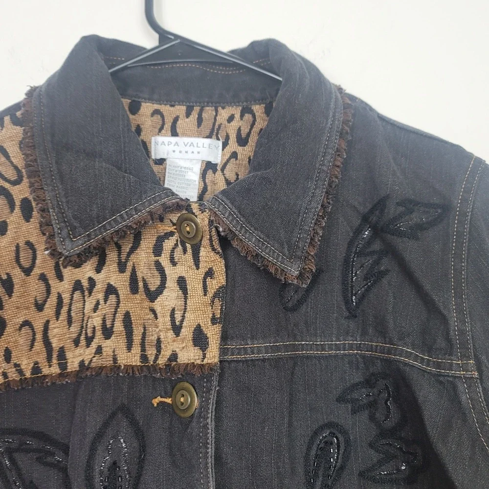 Napa Valley Denim 1X Jacket Leopard Print Animal Tapestry Patchwork Bead Y2K 90s